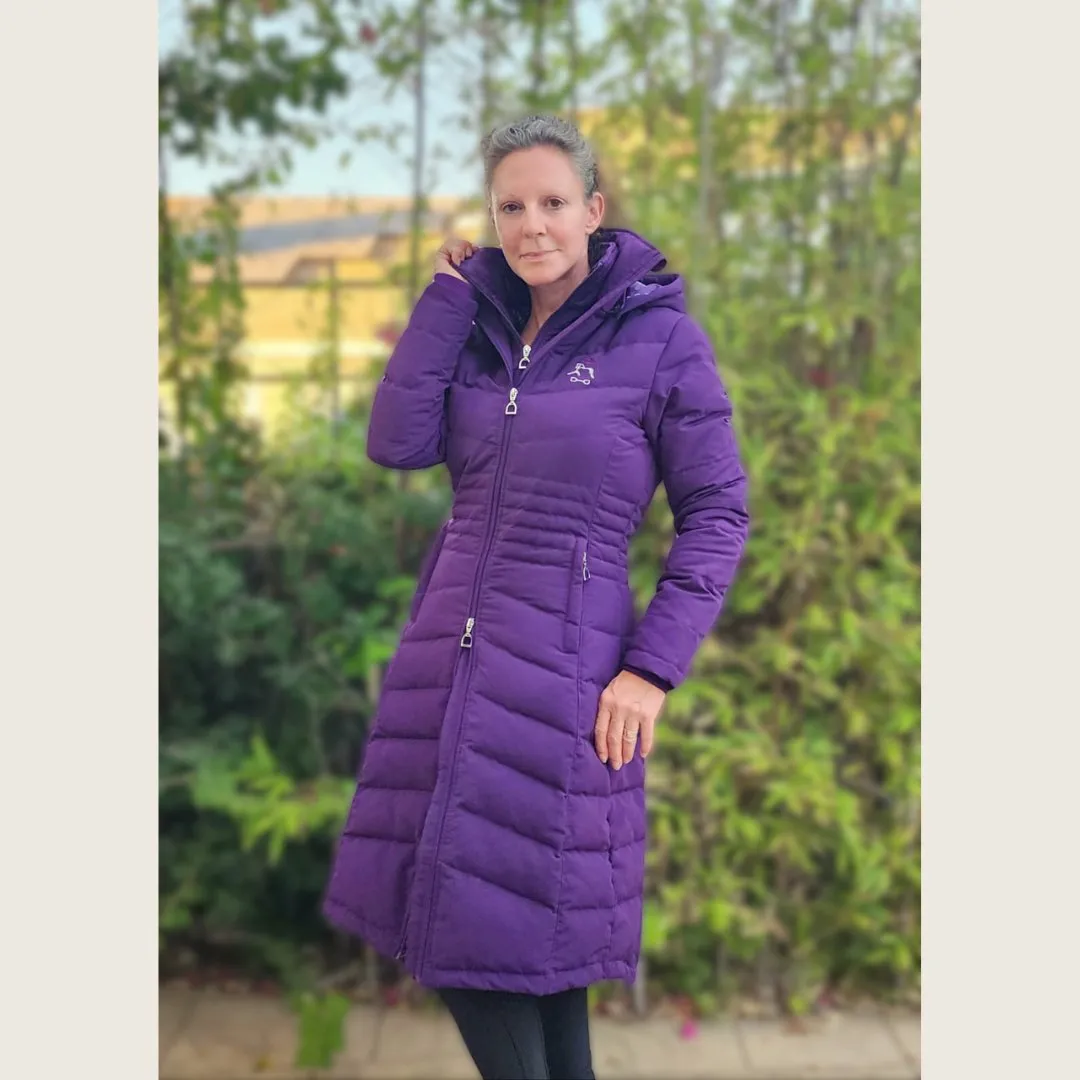 DQD Deep Purple Duck Down Riding Coat with velvet collar