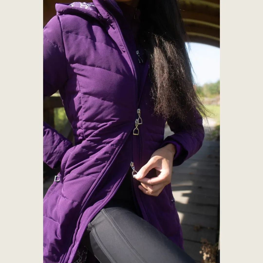 DQD Deep Purple Duck Down Riding Coat with velvet collar