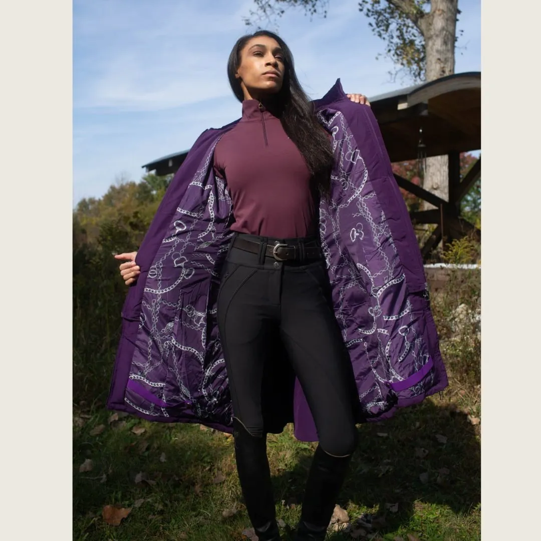 DQD Deep Purple Duck Down Riding Coat with velvet collar