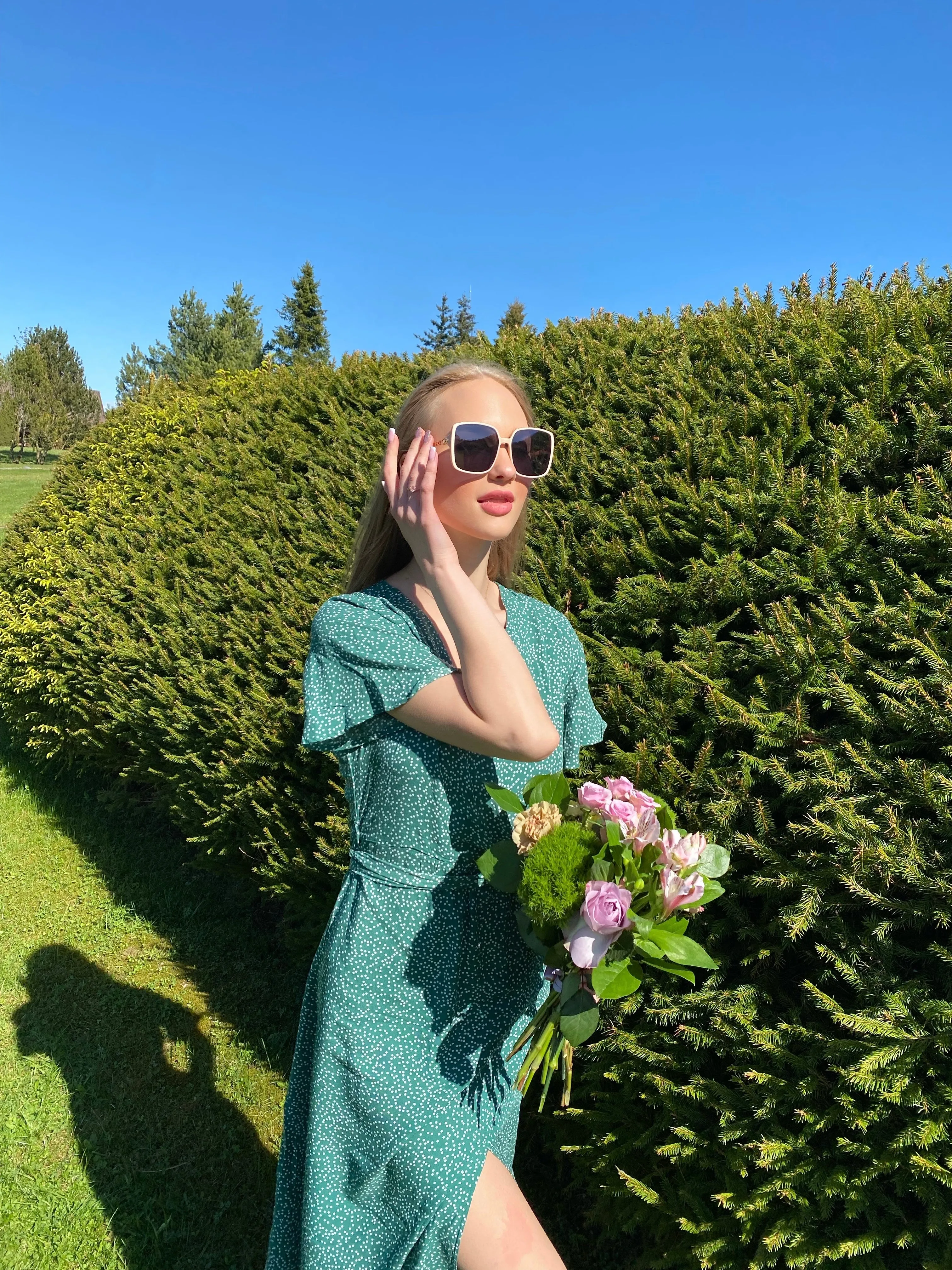 Effortlessly Chic Wrap Midi Dress in Green Polka Dot