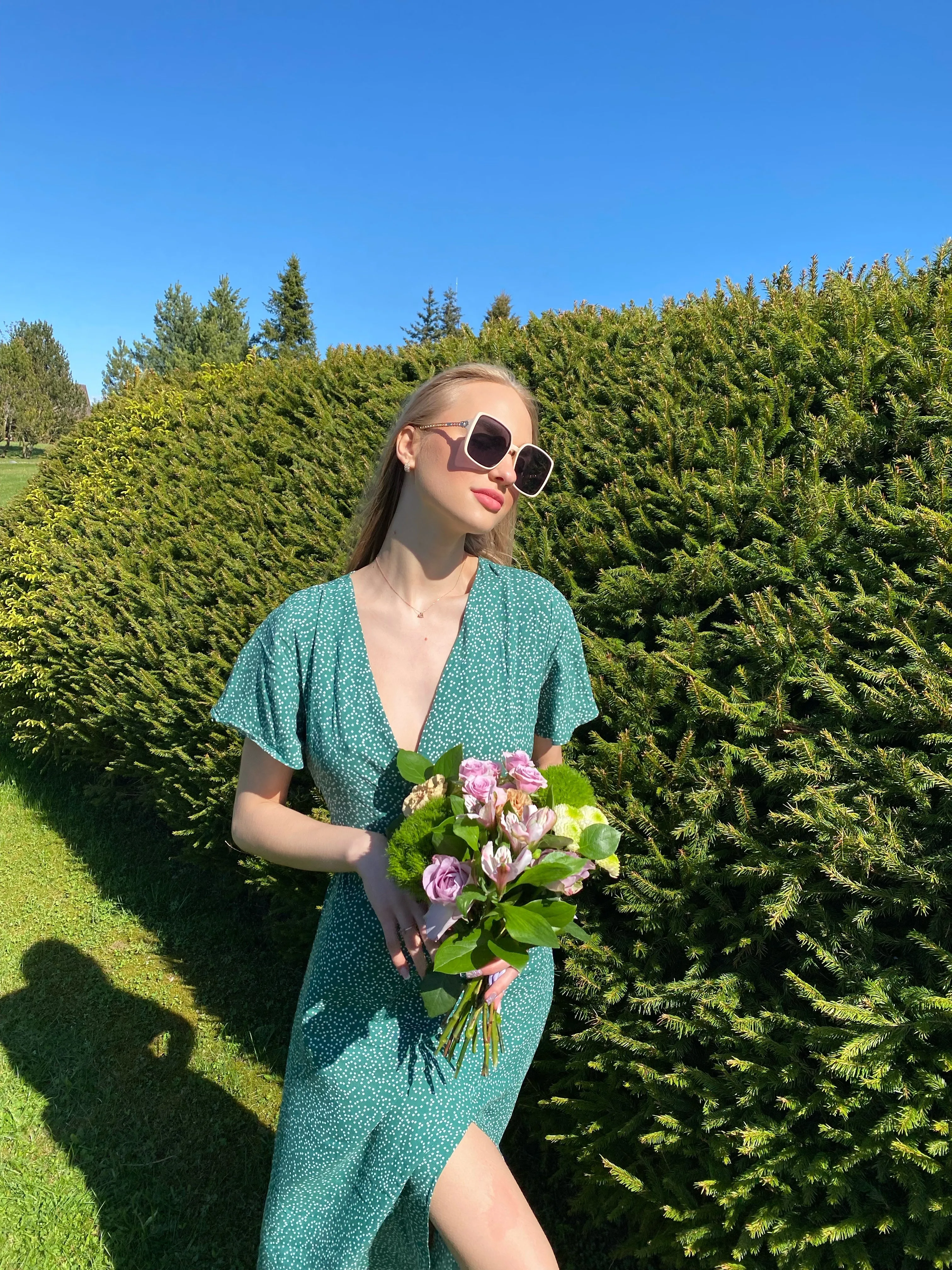 Effortlessly Chic Wrap Midi Dress in Green Polka Dot