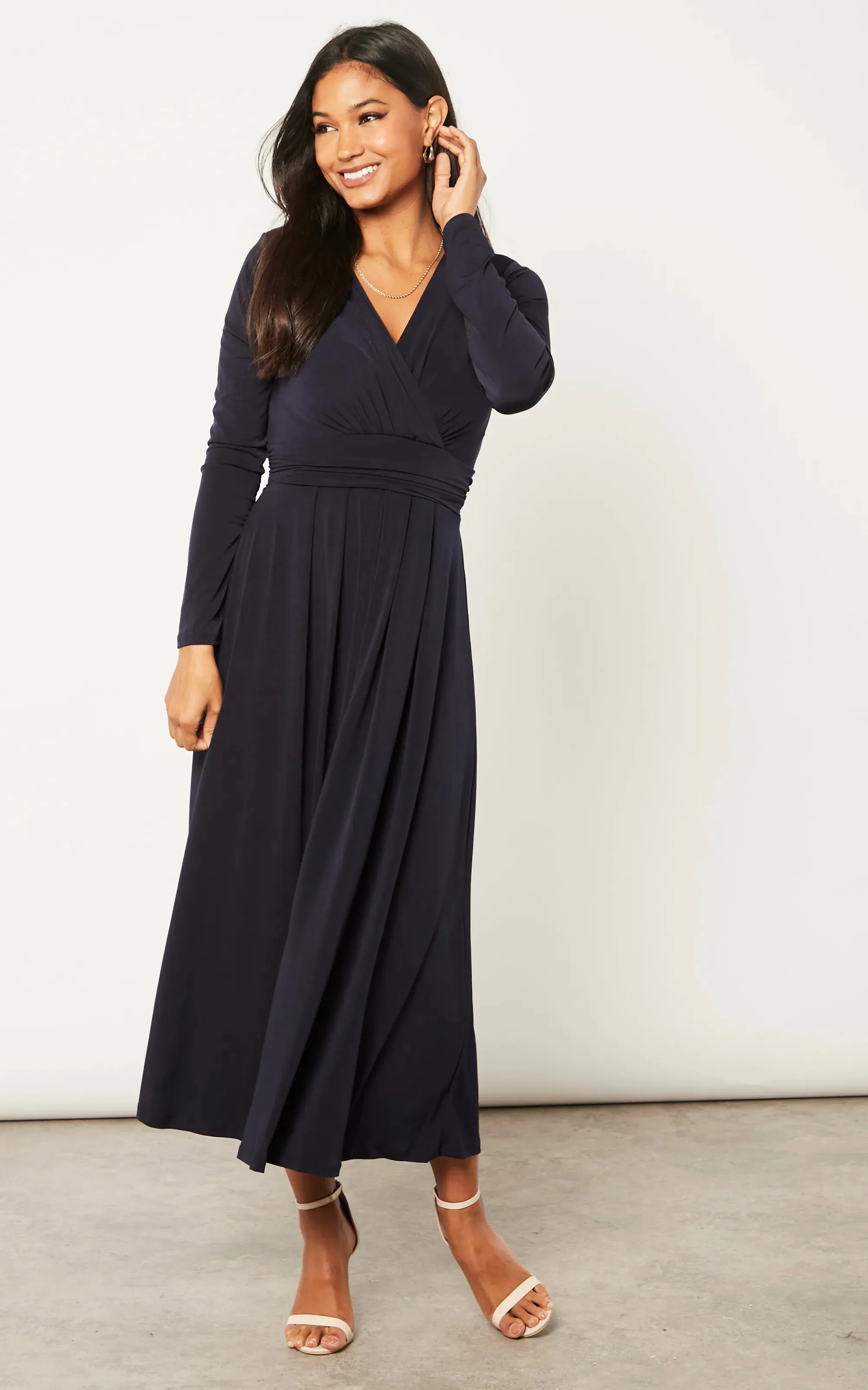 Elegant Belted Maxi Dress in Dark Navy
