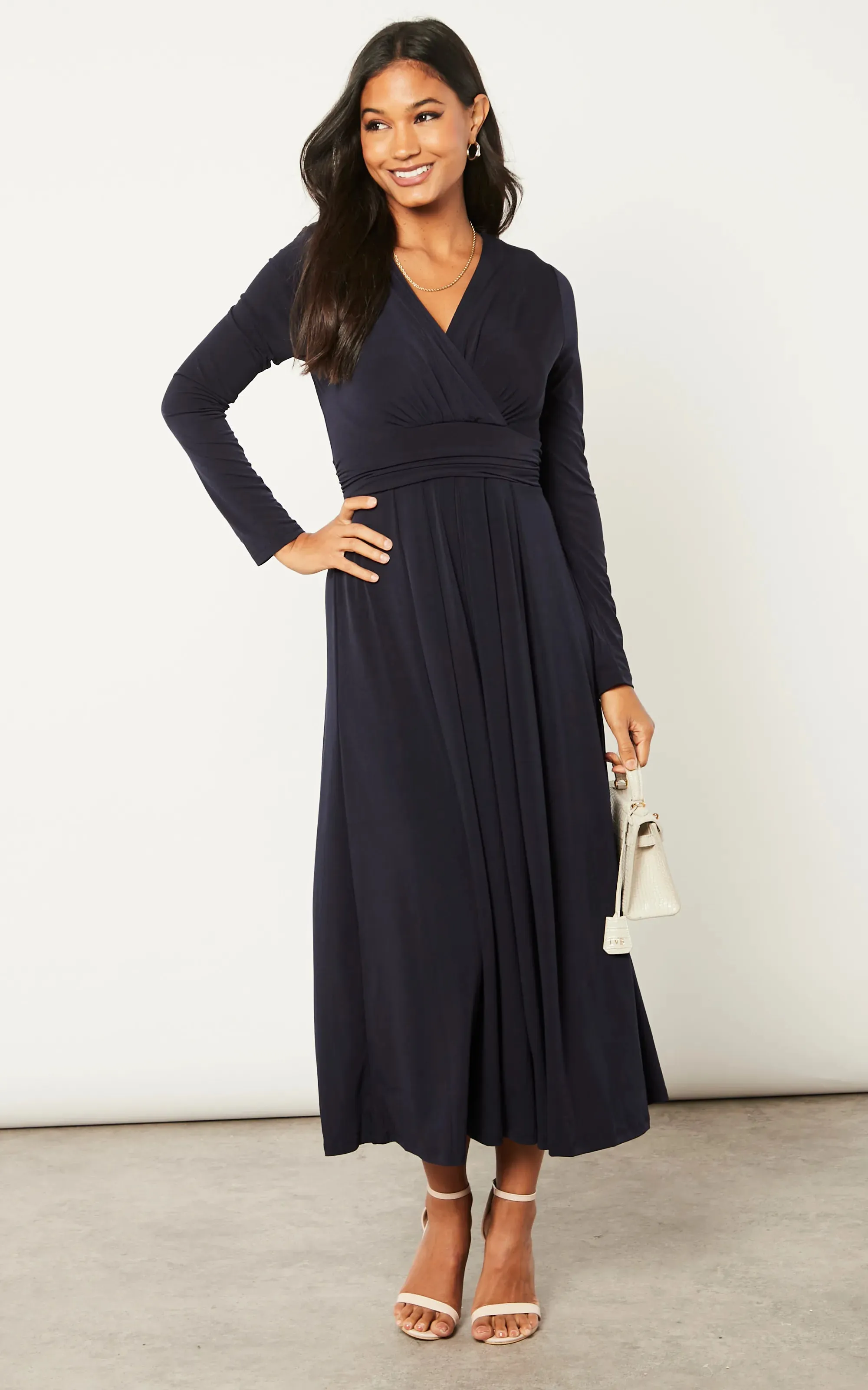 Elegant Belted Maxi Dress in Dark Navy