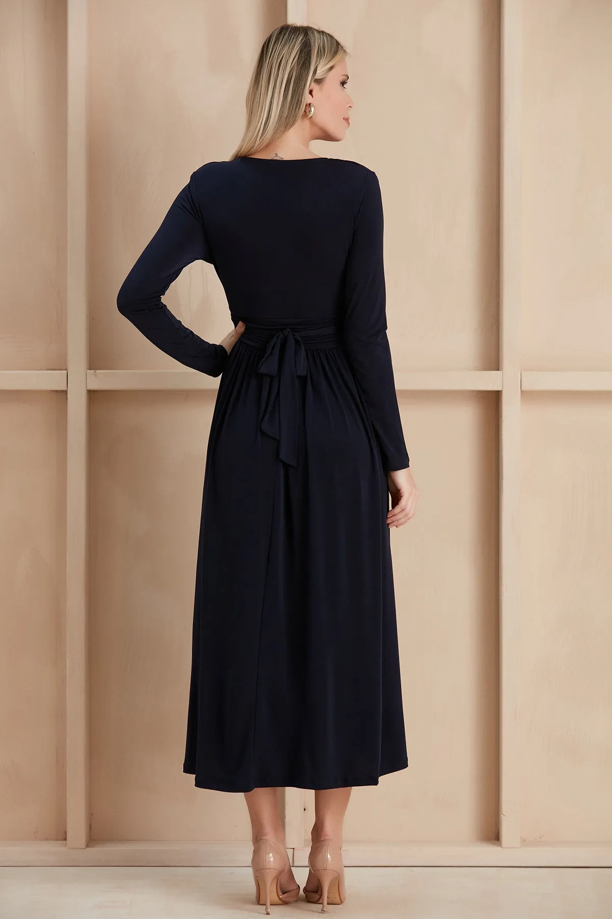 Elegant Belted Maxi Dress in Dark Navy