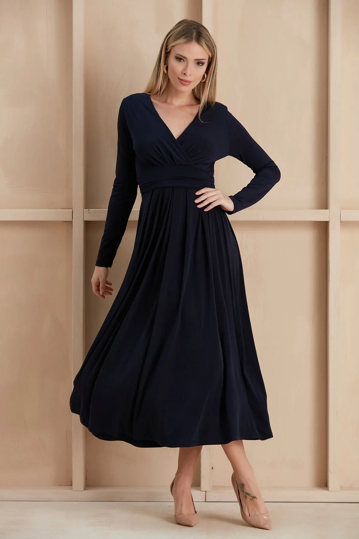 Elegant Belted Maxi Dress in Dark Navy
