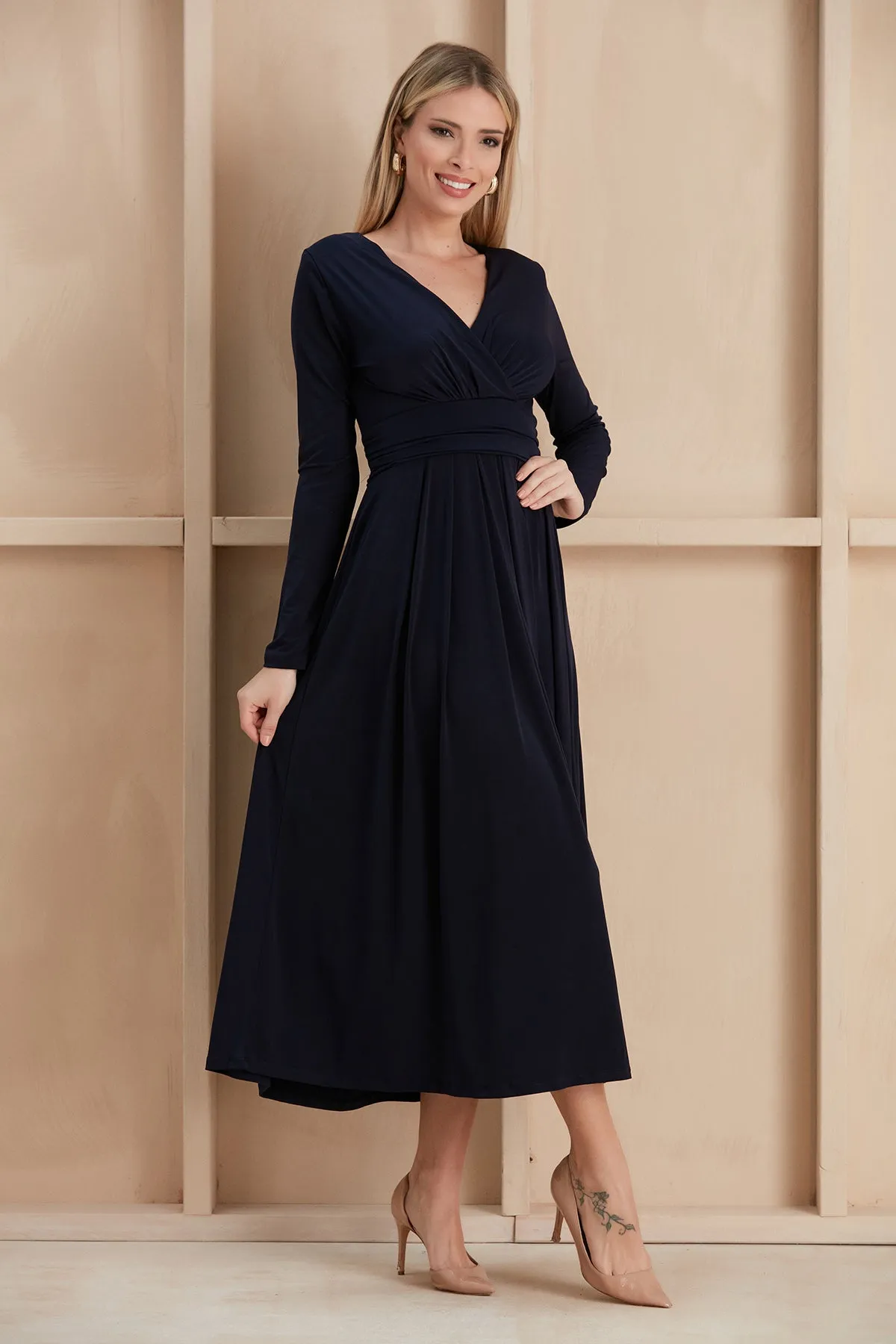 Elegant Belted Maxi Dress in Dark Navy