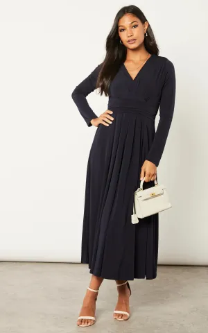 Elegant Belted Maxi Dress in Dark Navy