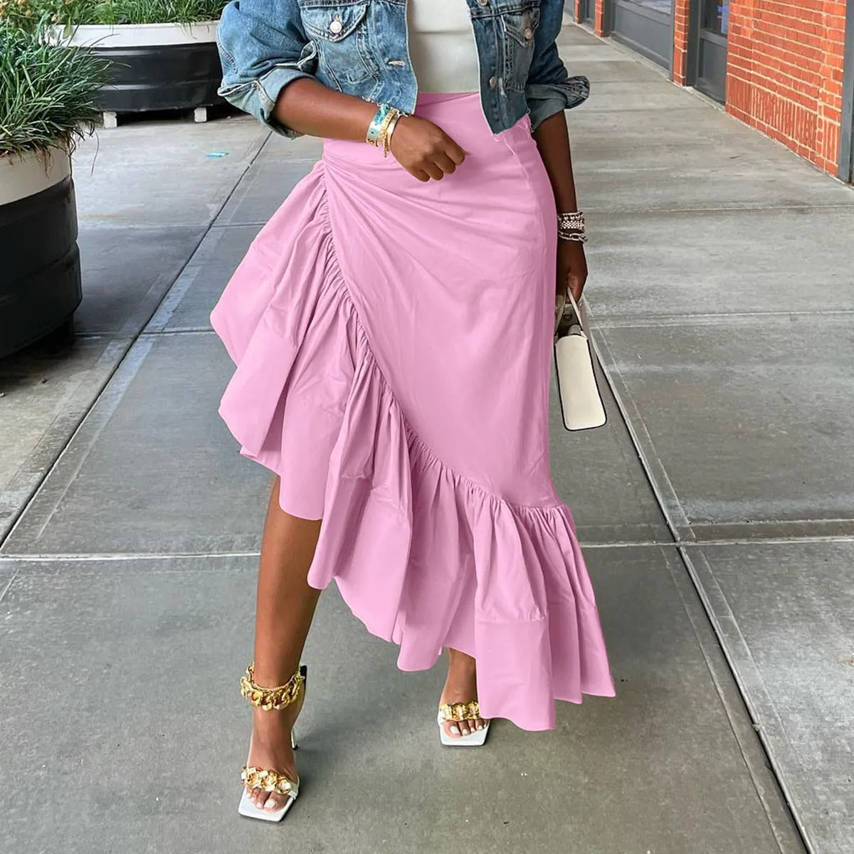 ELEGANT RUFFLE CASUAL CUTE IRREGULAR SKIRT