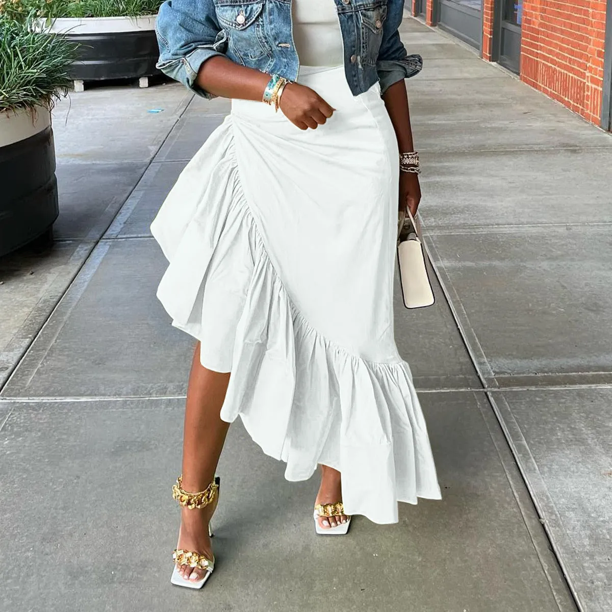 ELEGANT RUFFLE CASUAL CUTE IRREGULAR SKIRT
