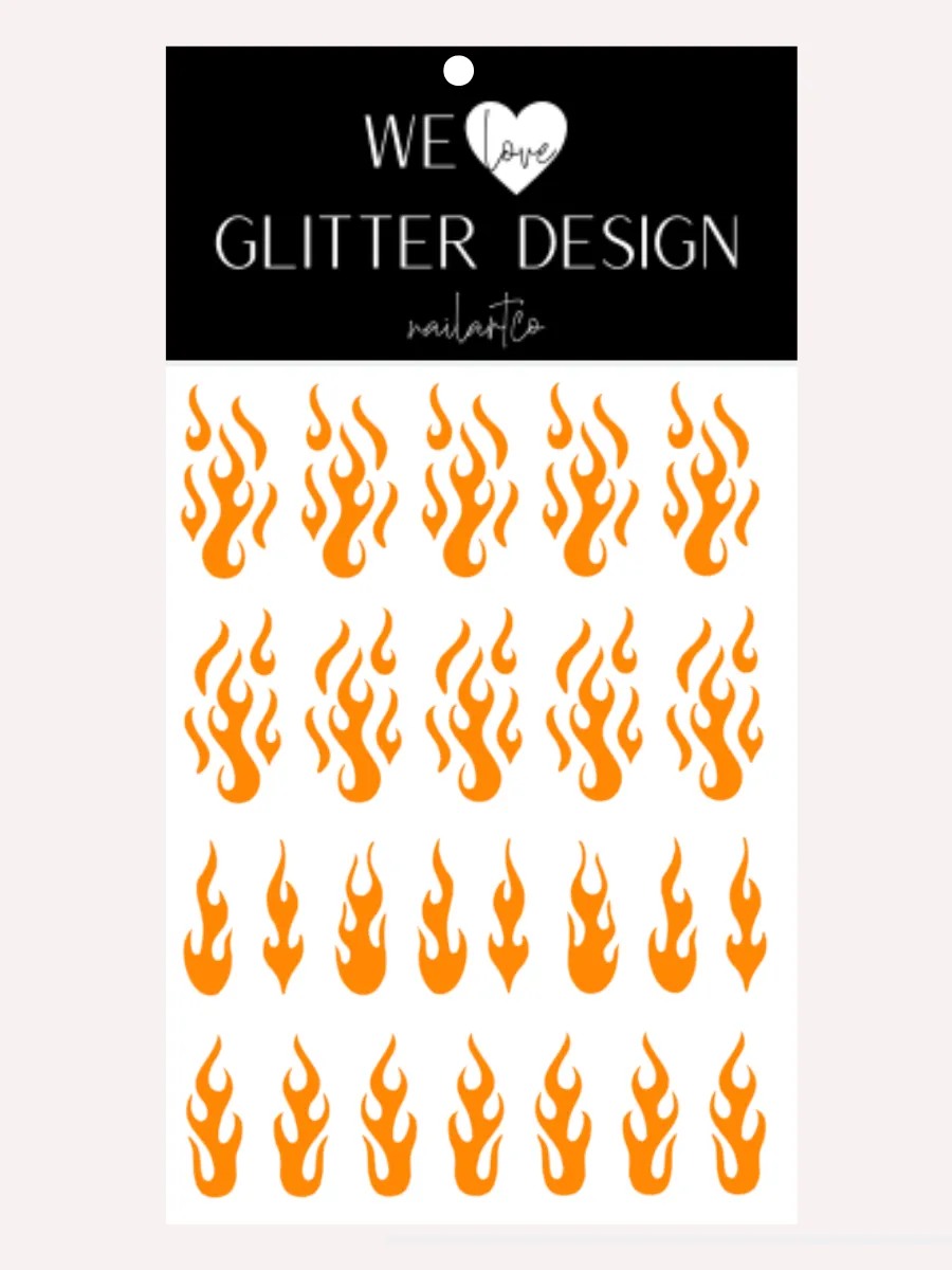 Flame Nail Decal | Bright Orange