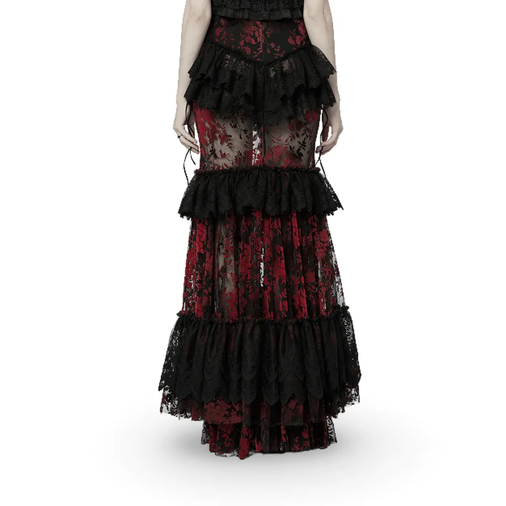 Floral Gothic Layered Lace Fishtail Skirt for Women