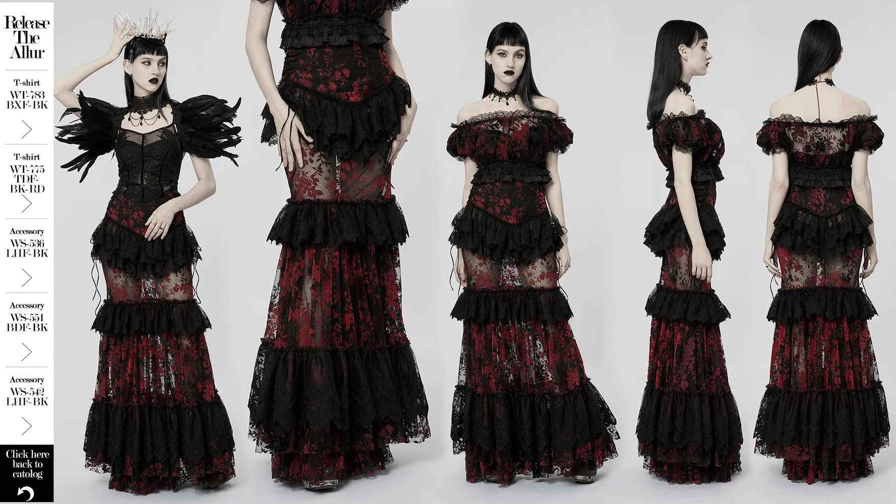 Floral Gothic Layered Lace Fishtail Skirt for Women