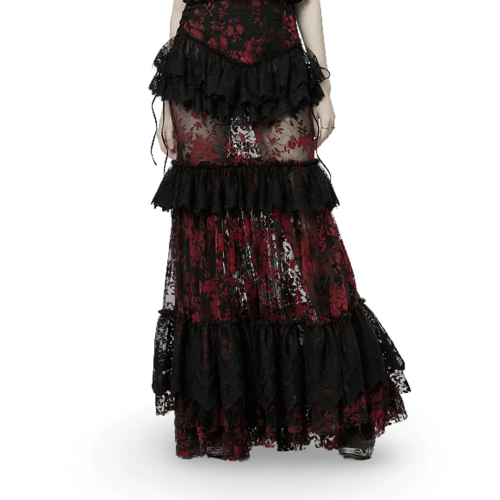 Floral Gothic Layered Lace Fishtail Skirt for Women