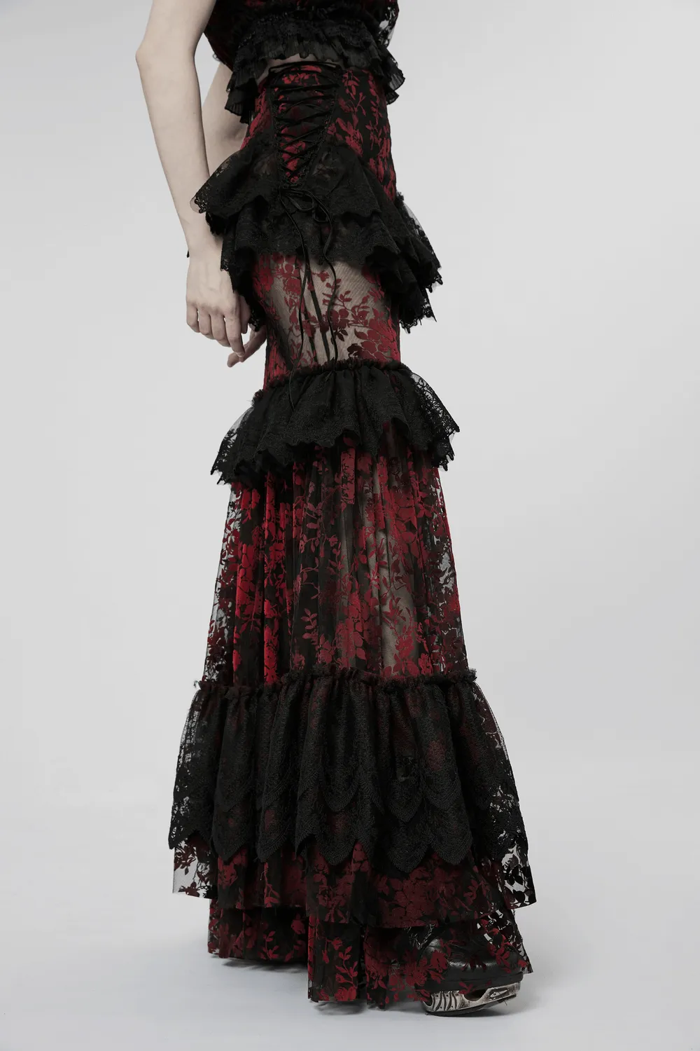 Floral Gothic Layered Lace Fishtail Skirt for Women
