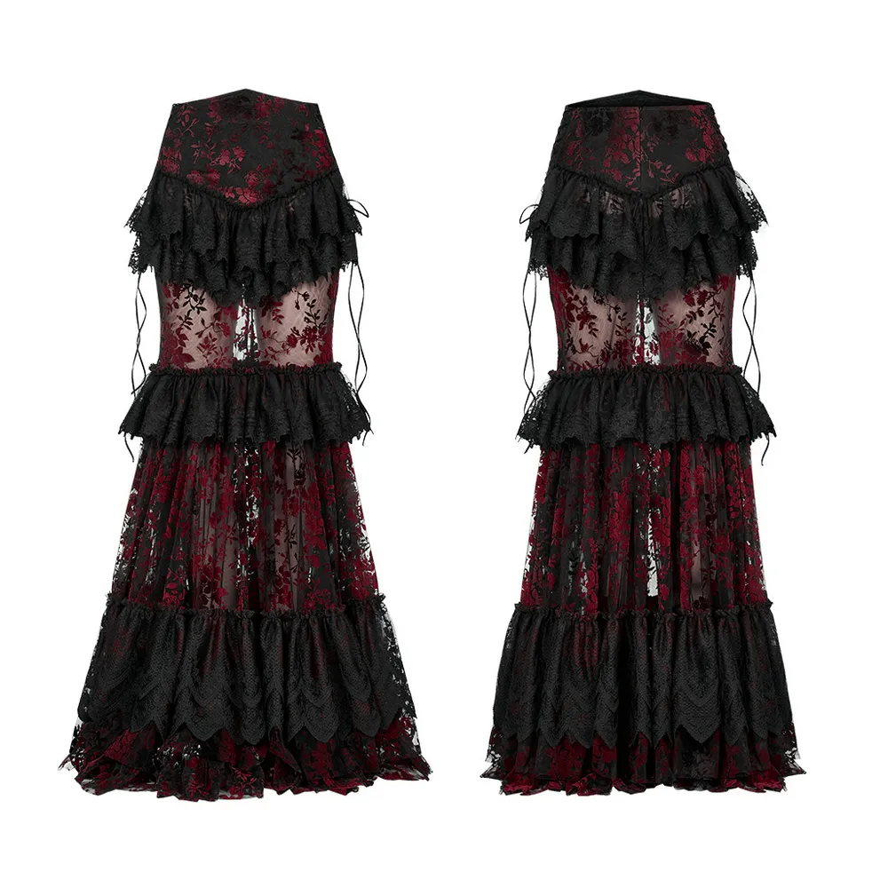Floral Gothic Layered Lace Fishtail Skirt for Women