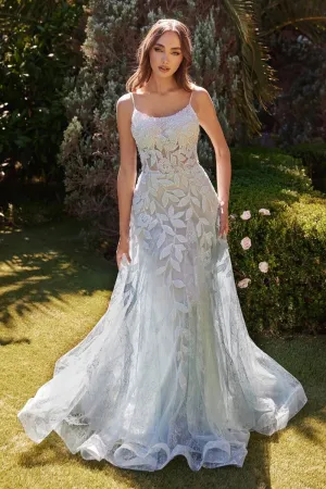 Floral Motif Beaded A-Line Tulle Skirt Mermaid Long Prom Dress CDA1235