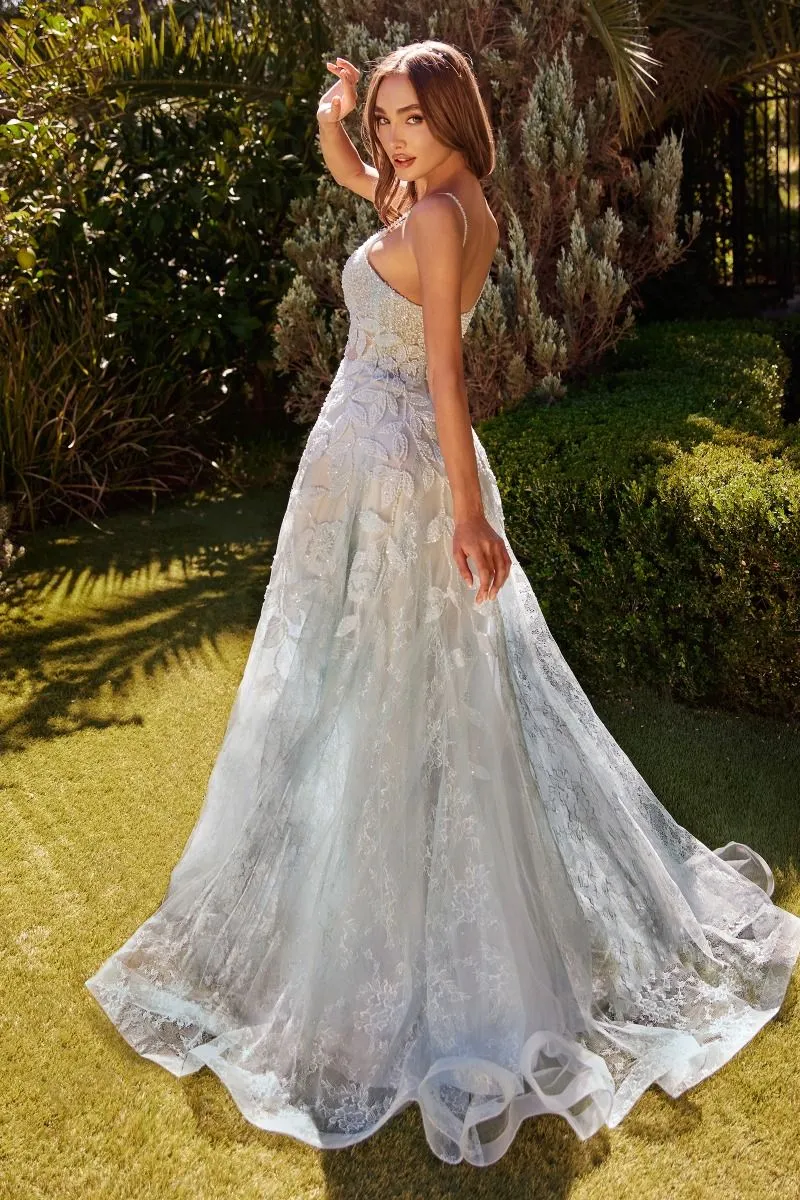 Floral Motif Beaded A-Line Tulle Skirt Mermaid Long Prom Dress CDA1235