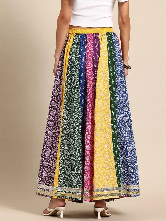 Floral Printed Pure Cotton Flared Maxi Skirt