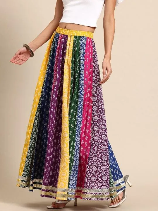 Floral Printed Pure Cotton Flared Maxi Skirt