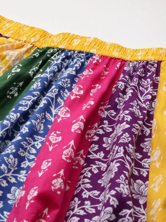 Floral Printed Pure Cotton Flared Maxi Skirt