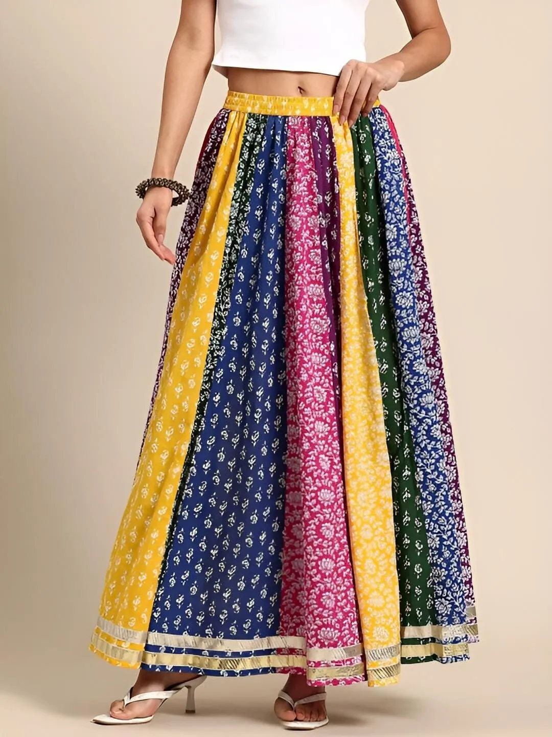 Floral Printed Pure Cotton Flared Maxi Skirt