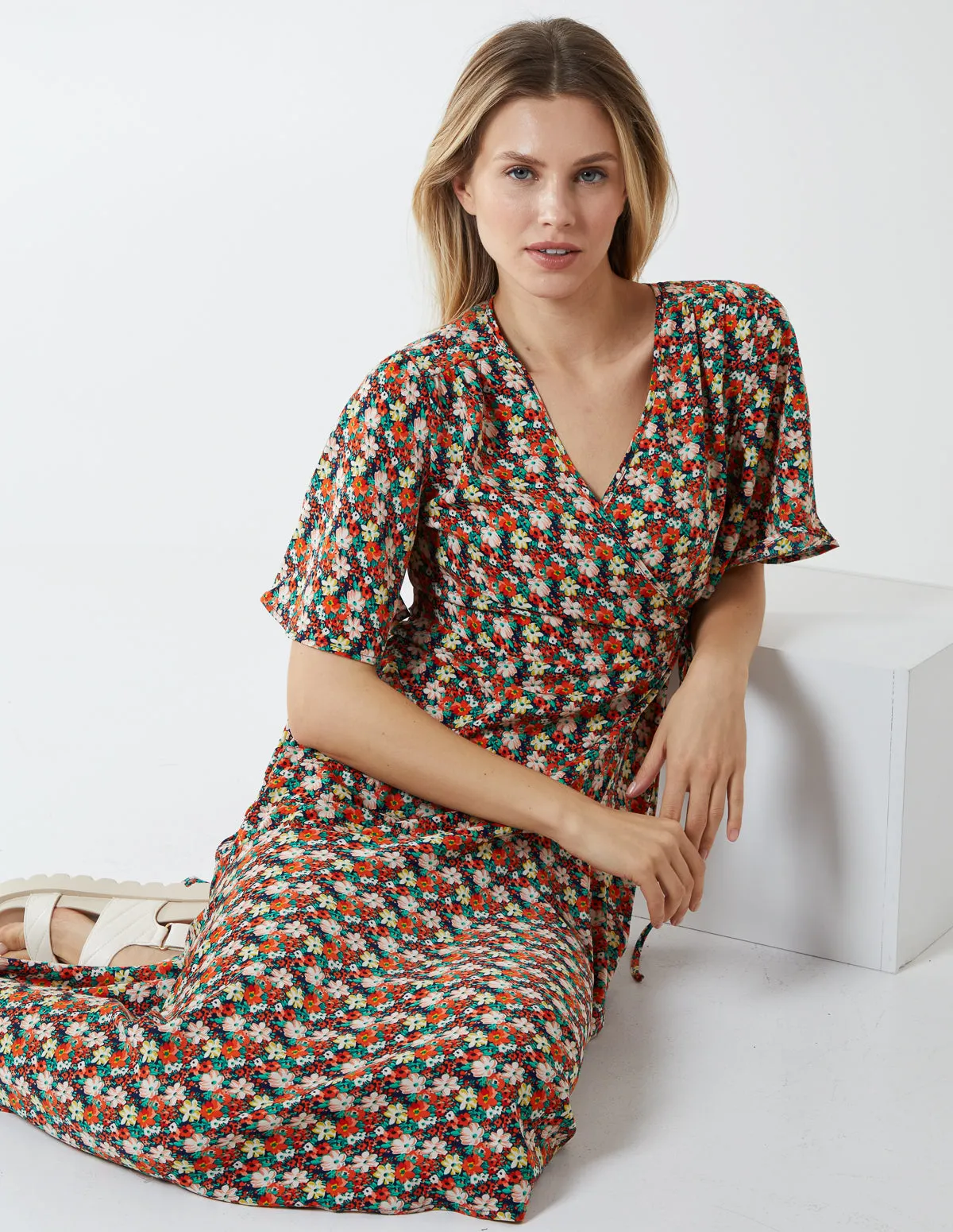 Floral Wrap Midi Dress