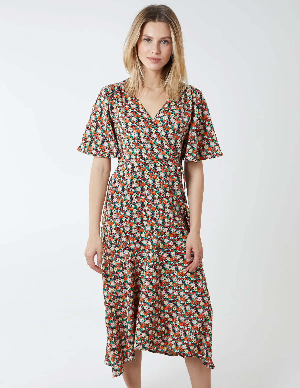 Floral Wrap Midi Dress