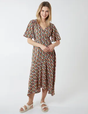 Floral Wrap Midi Dress