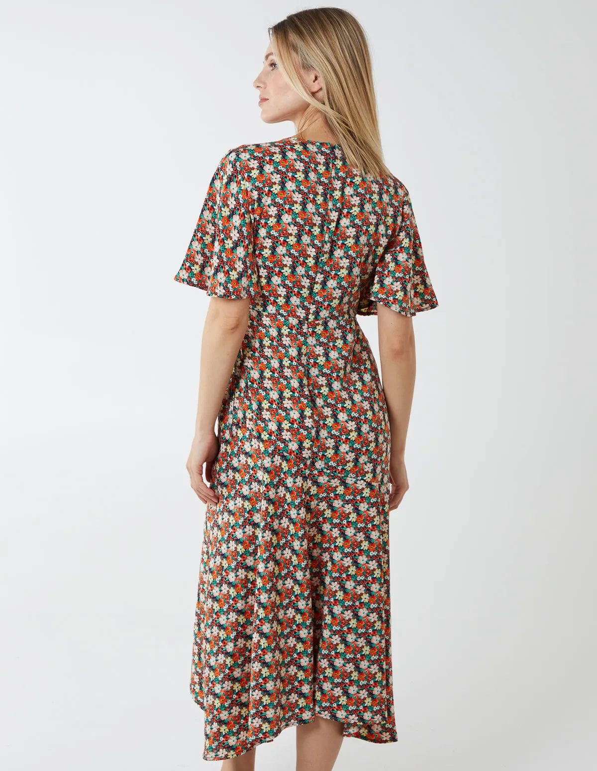 Floral Wrap Midi Dress