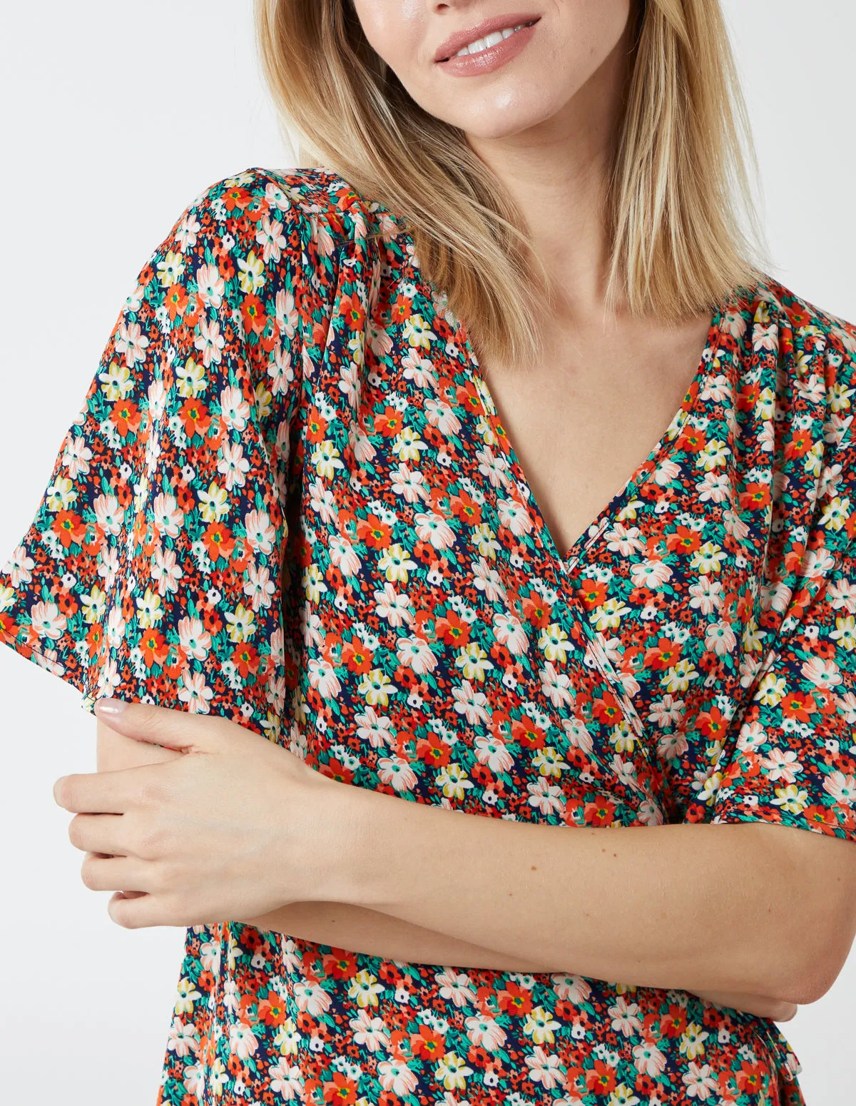 Floral Wrap Midi Dress