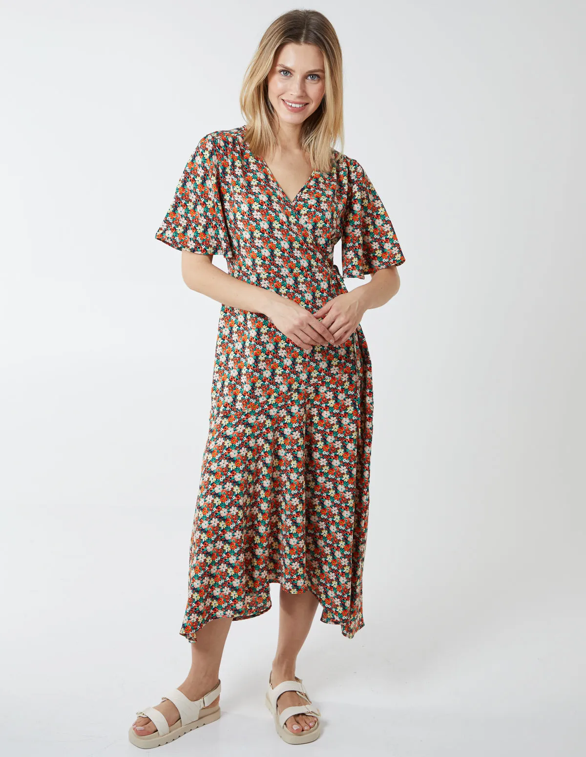Floral Wrap Midi Dress