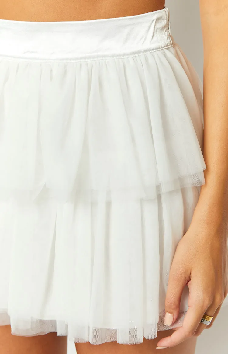 Frosty Ruffle White Mini Skirt