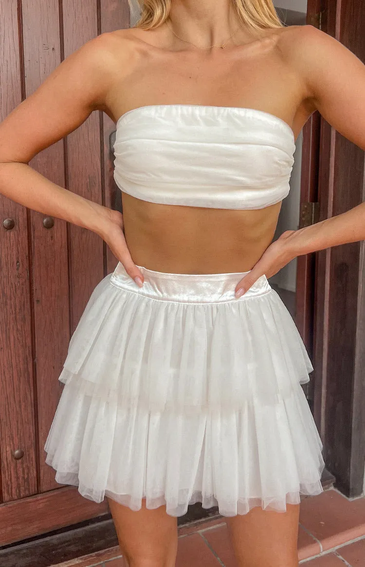 Frosty Ruffle White Mini Skirt