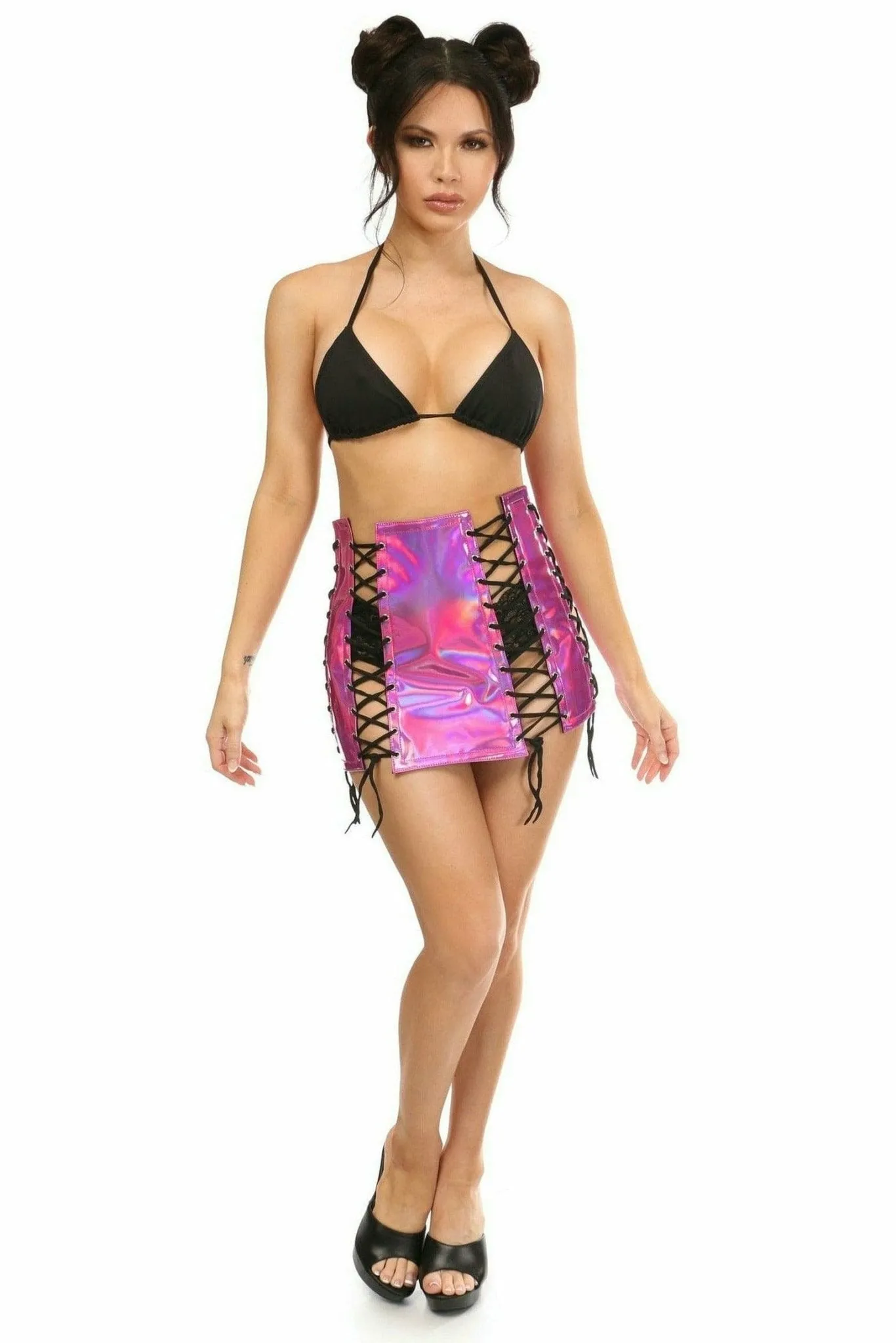 Fuchsia Hologram Lace-Up Skirt