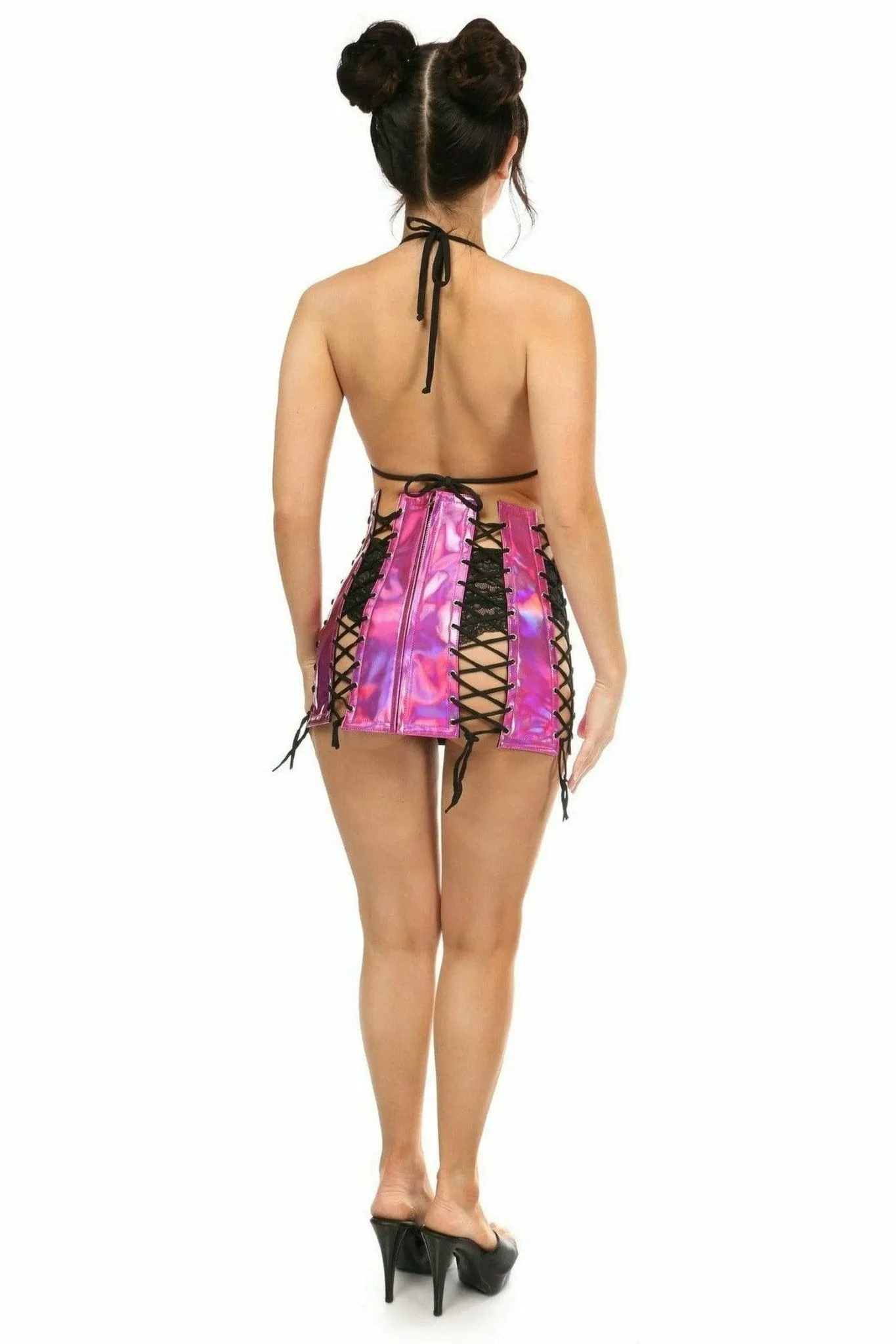 Fuchsia Hologram Lace-Up Skirt