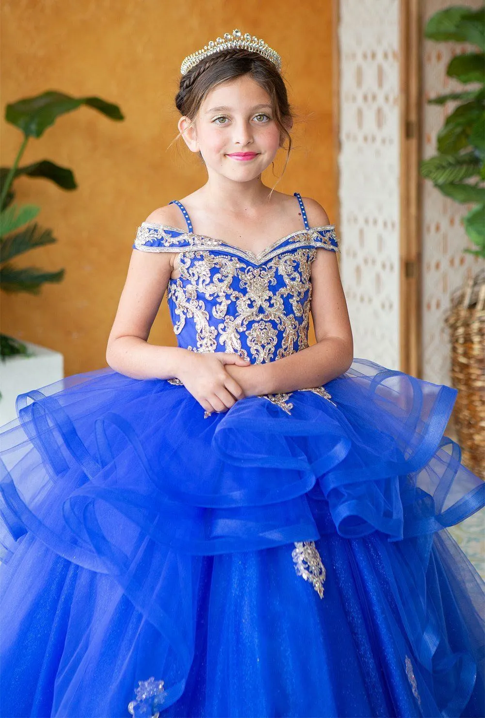 Girls Long Off Shoulder Layered Dress by Calla KY223