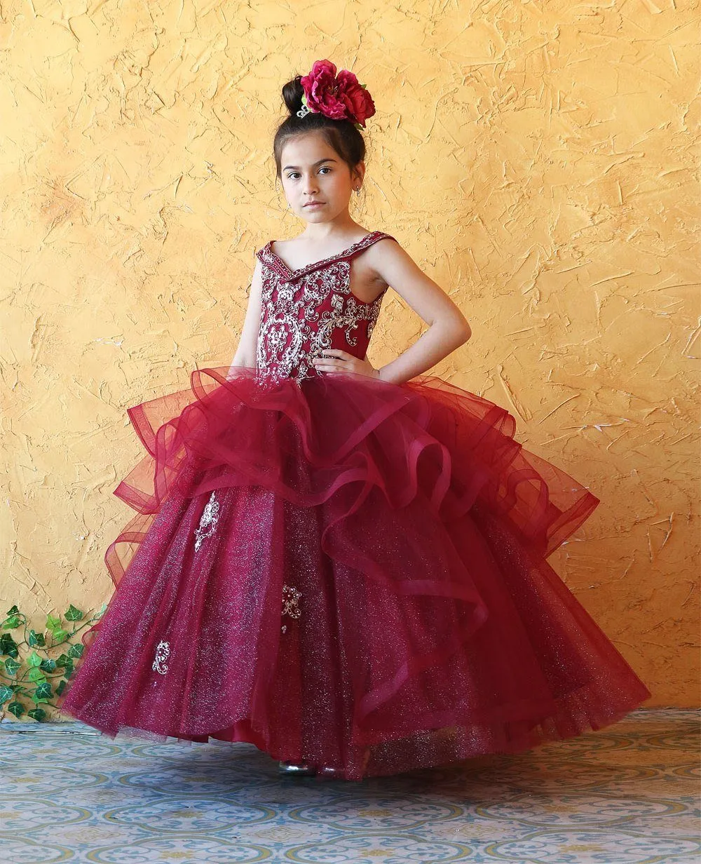 Girls Long Off Shoulder Layered Dress by Calla KY223