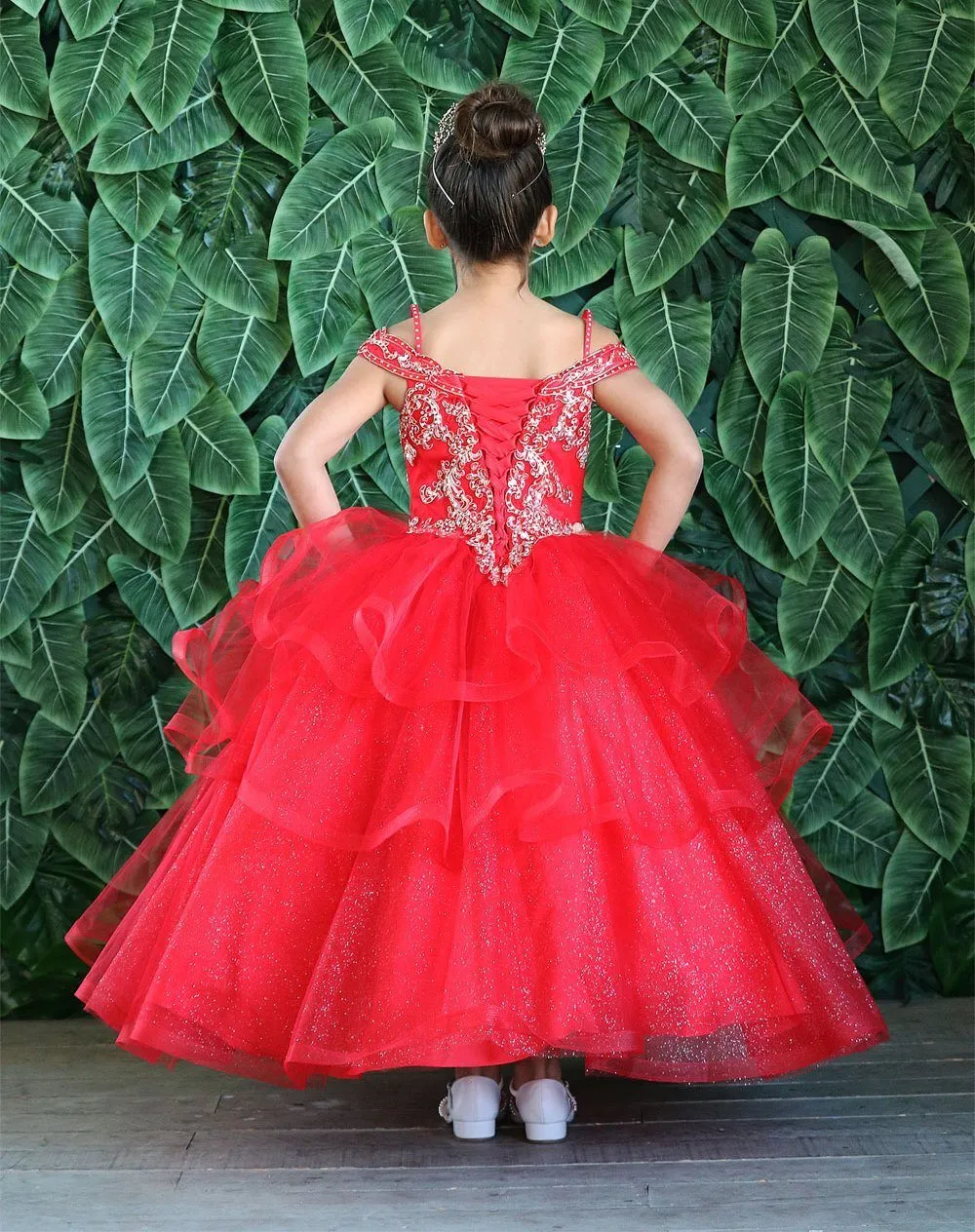 Girls Long Off Shoulder Layered Dress by Calla KY223