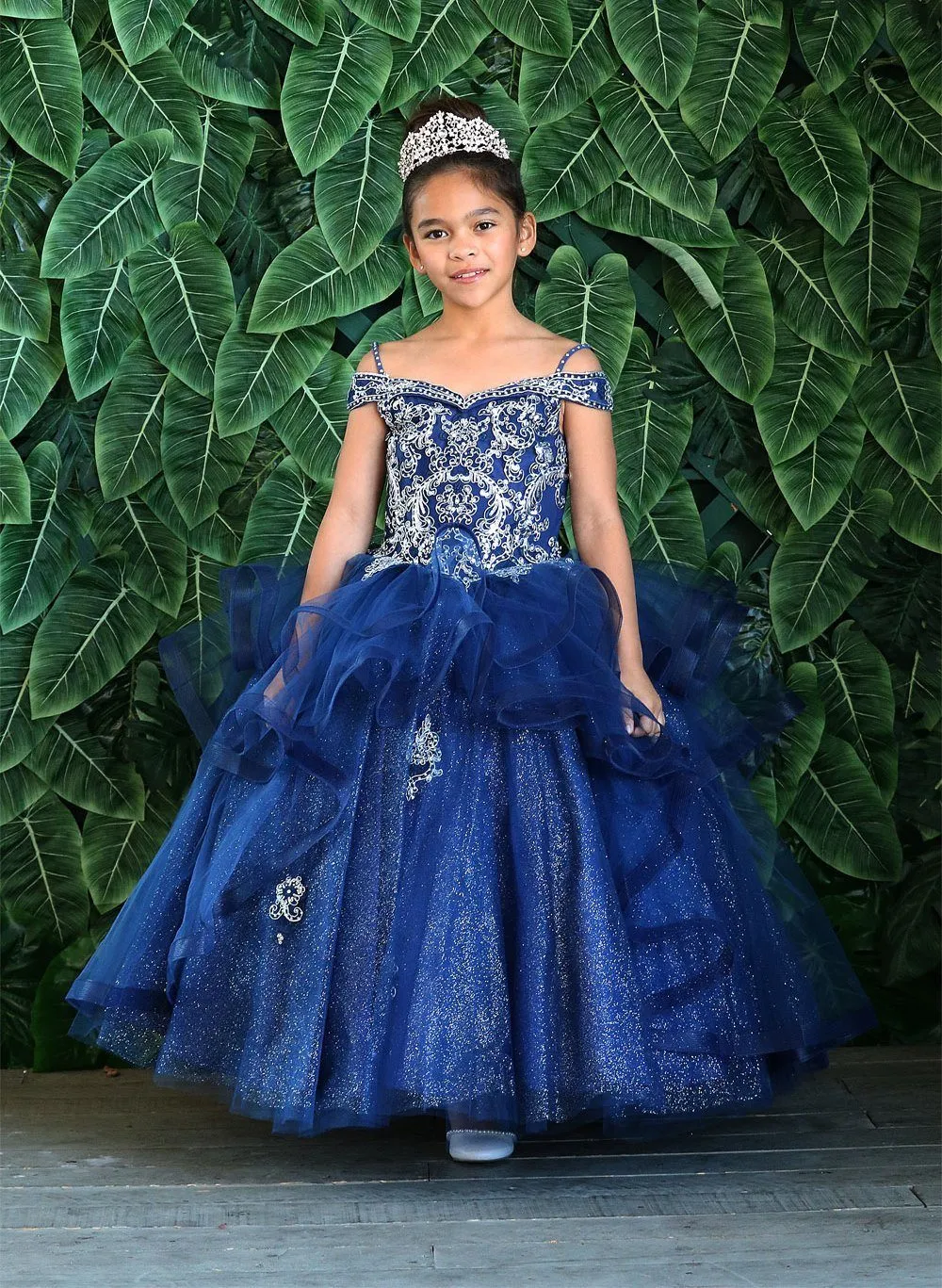 Girls Long Off Shoulder Layered Dress by Calla KY223
