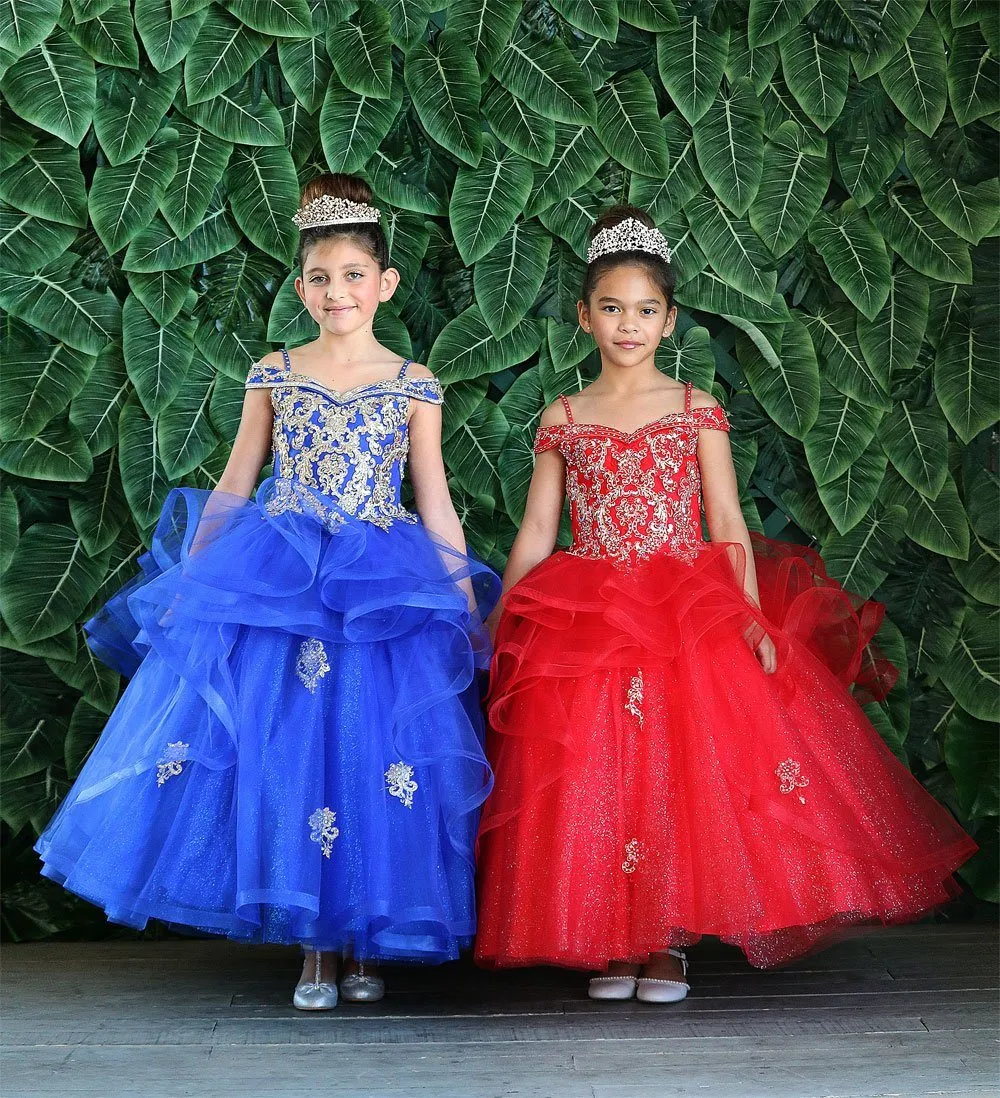 Girls Long Off Shoulder Layered Dress by Calla KY223