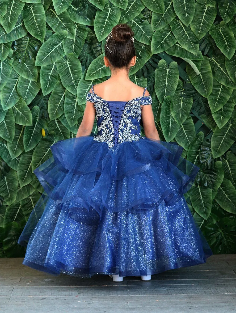 Girls Long Off Shoulder Layered Dress by Calla KY223