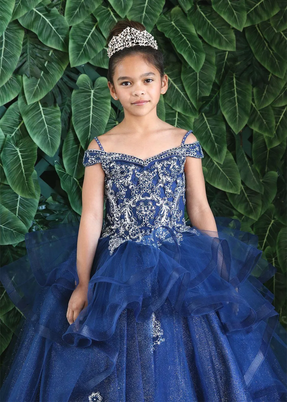 Girls Long Off Shoulder Layered Dress by Calla KY223