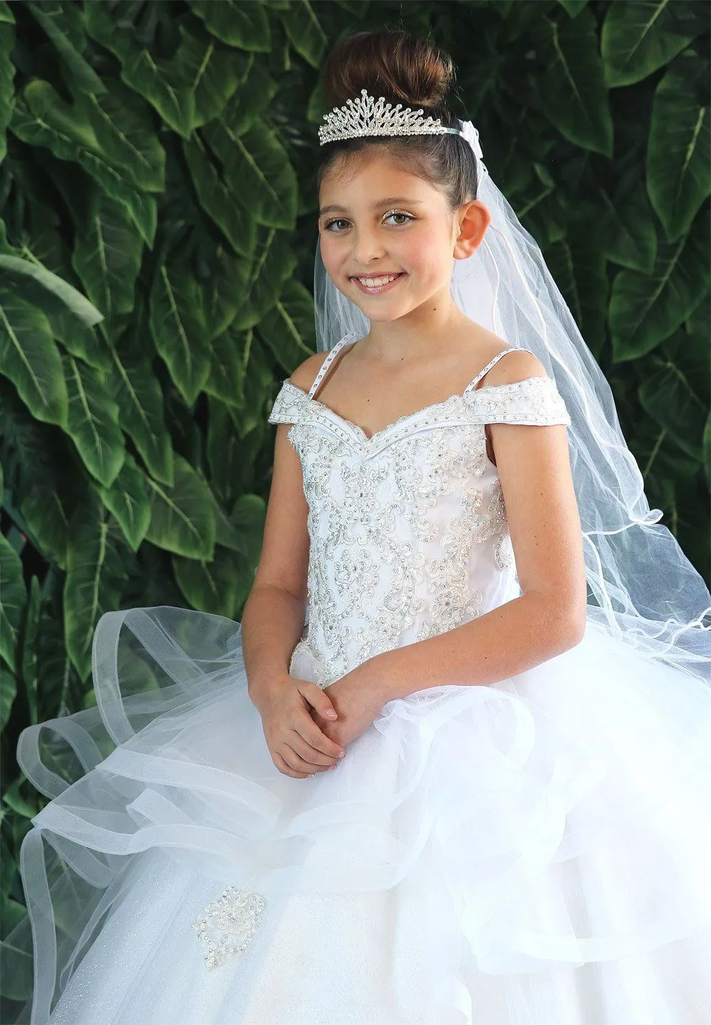 Girls Long Off Shoulder Layered Dress by Calla KY223