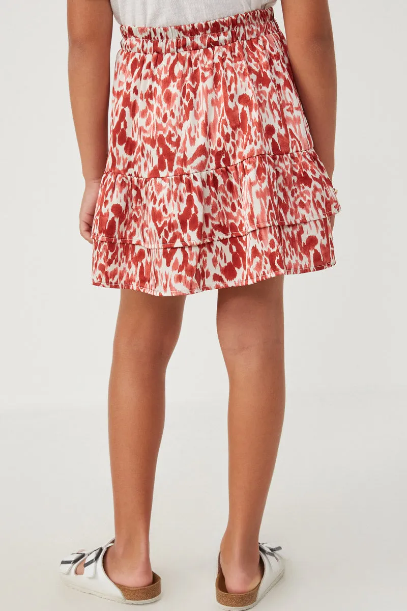 Girls Oil Print Layered Ruffle Skirt