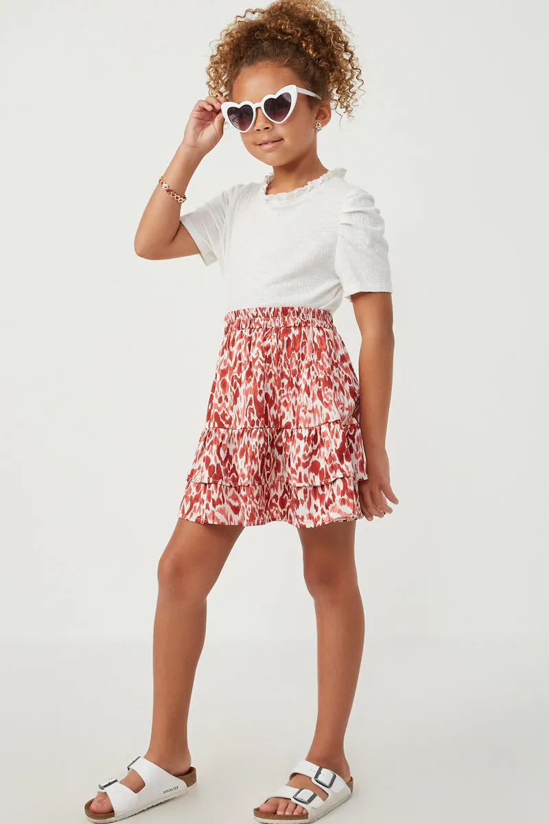 Girls Oil Print Layered Ruffle Skirt