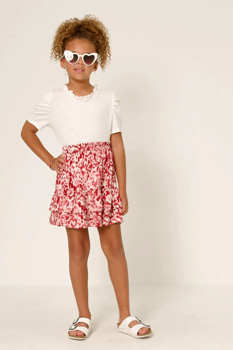 Girls Oil Print Layered Ruffle Skirt