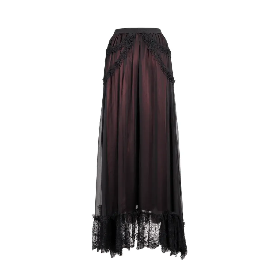 Gothic Floral Lace Splice Layered Skirt / Women's Burgundy Elastic Waist Skirt