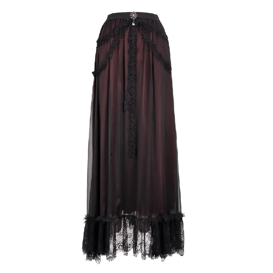 Gothic Floral Lace Splice Layered Skirt / Women's Burgundy Elastic Waist Skirt