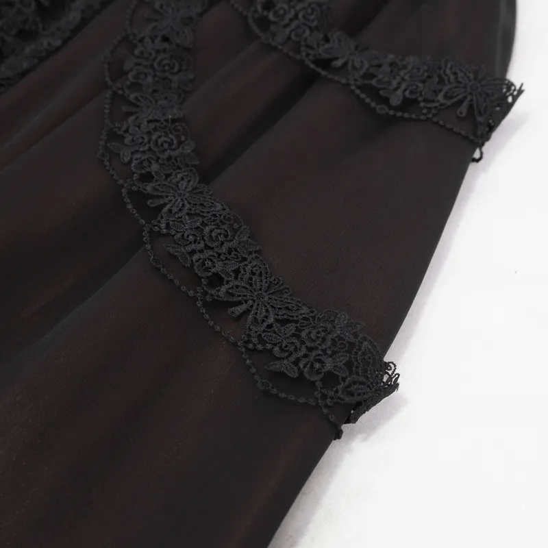 Gothic Floral Lace Splice Layered Skirt / Women's Burgundy Elastic Waist Skirt