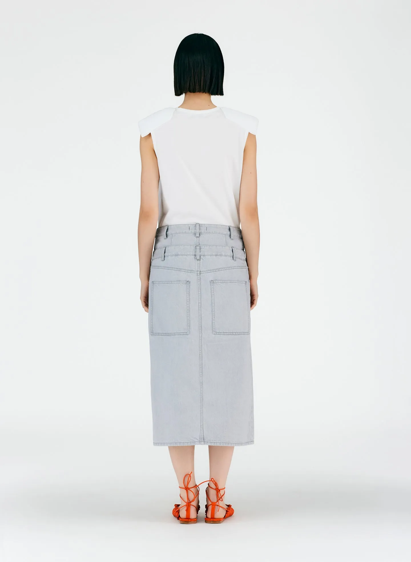 Grey Denim Double Waisted Denim Skirt